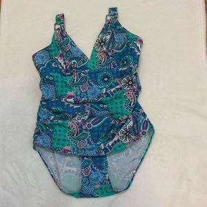 ASSETS by Sara Blakely Teal Blue Paisley One-Piece Swimsuit